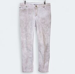 Chico's Platinum Jeans Sz 12 Slim Fit White Distressed/Tan Embroidered Western